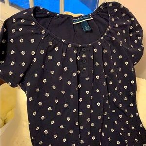 Navy blouse with white flowers